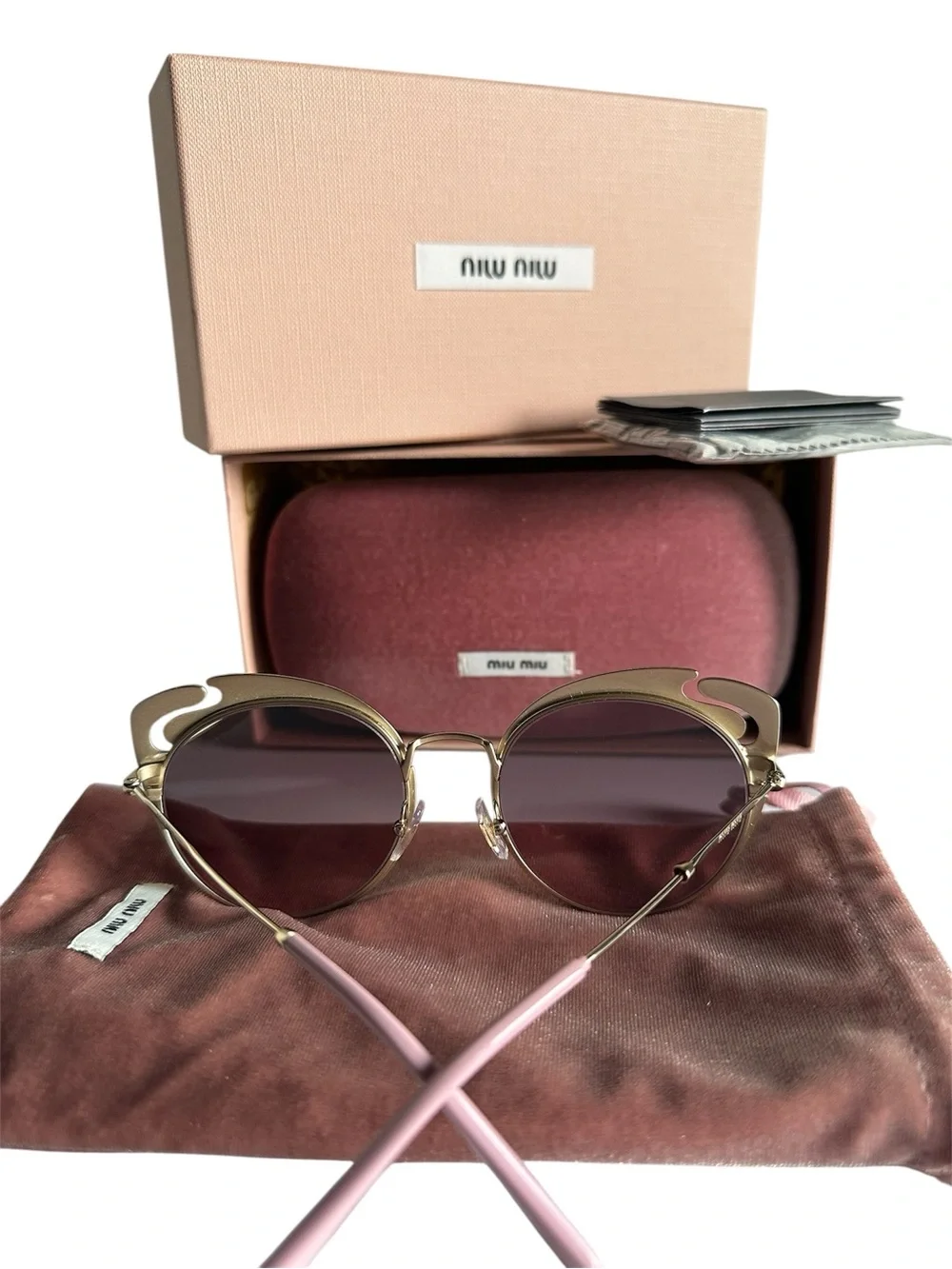 Miu Miu MU 57TS Noir Evolution Cat Eye Sunglasses Pink Gold Full Set